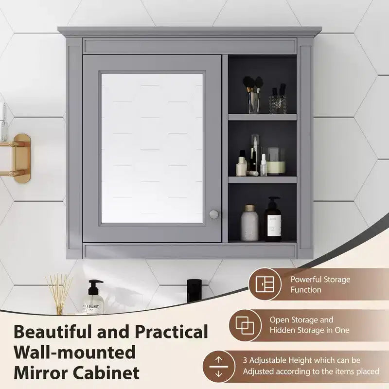 CASAINC 30 x 28 Bathroom Medicine Cabinet with Mirror and 3 Open Shelves, Wall-Mounted (No Vanity)