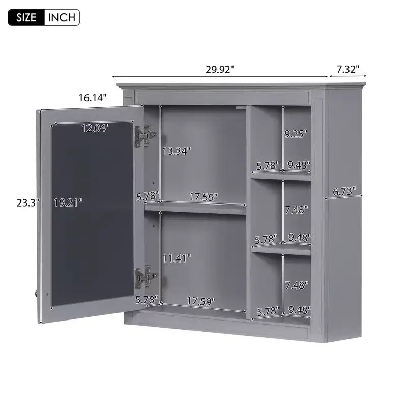 CASAINC 30 x 28 Bathroom Medicine Cabinet with Mirror and 3 Open Shelves, Wall-Mounted (No Vanity)