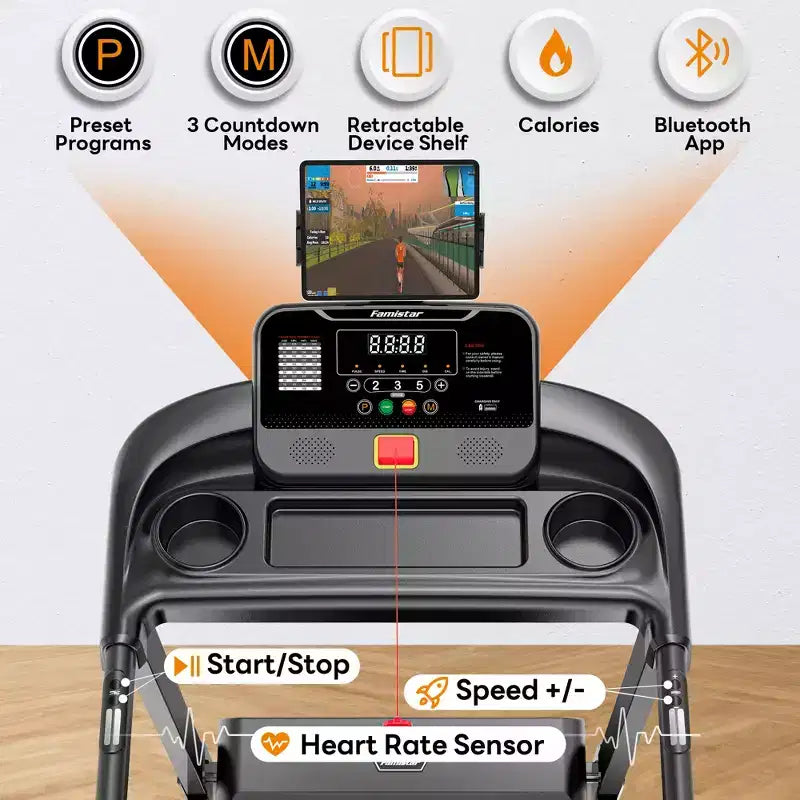3.1HP Treadmill for Home, Folding Treadmill 300lbs Capacity, Treadmill with 6% Incline, 0.6-7.5MPH, 64 Preset Program