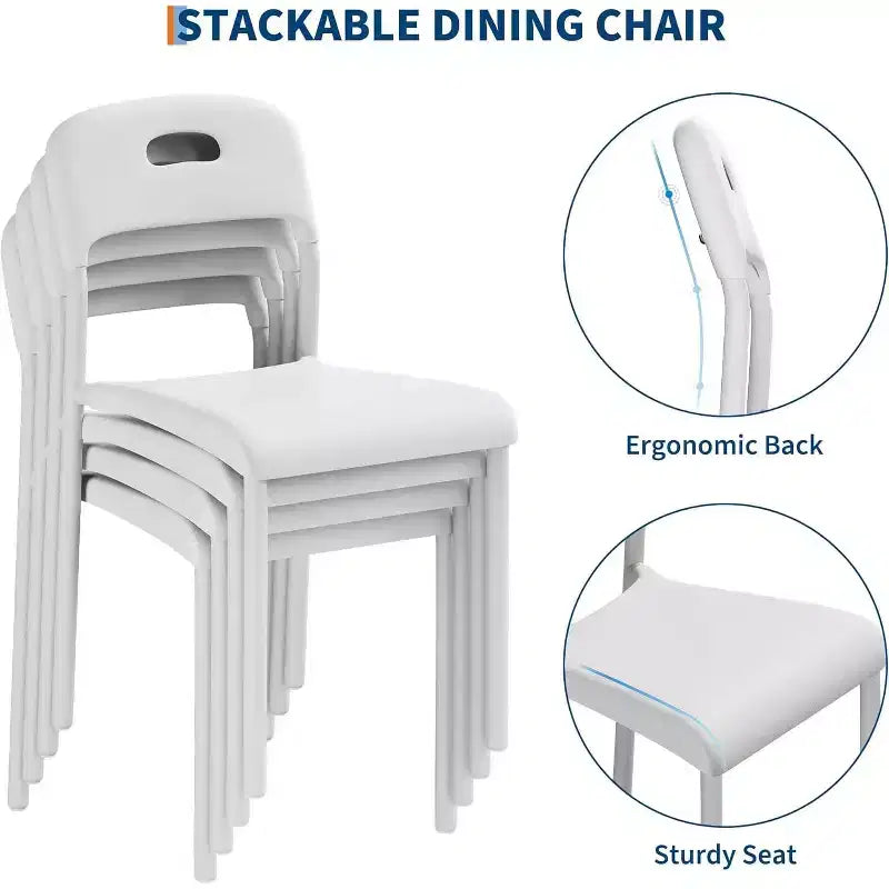 Outdoor Patio Dining Chairs Set of 2, Stackable Plastic Kitchen Chairs, Steel Legs Support, Waterproof & Stain-Resistant, Indoor and Outdoor