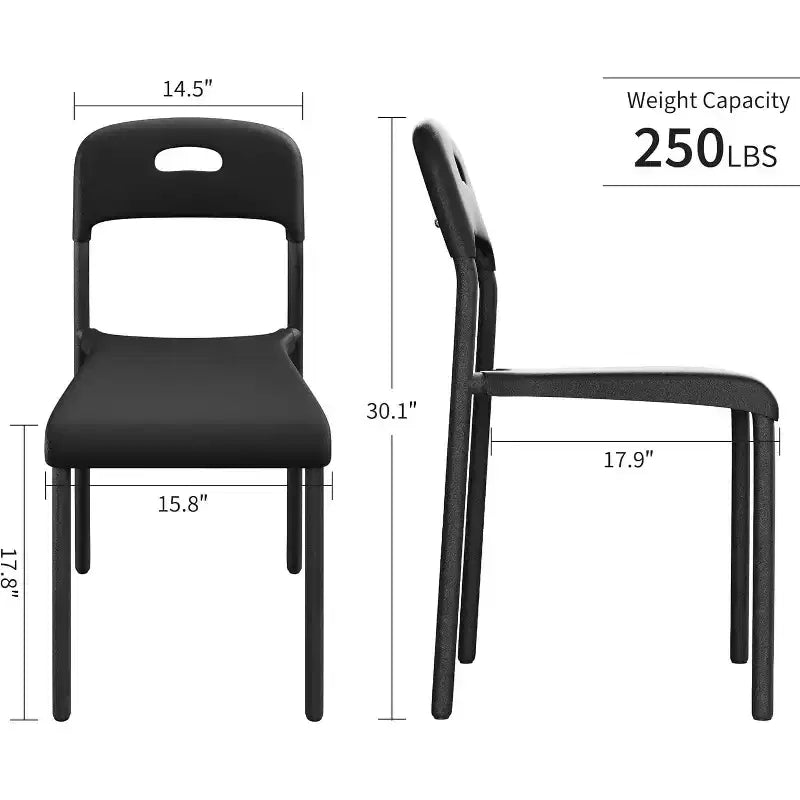 Outdoor Patio Dining Chairs Set of 2, Stackable Plastic Kitchen Chairs, Steel Legs Support, Waterproof & Stain-Resistant, Indoor and Outdoor