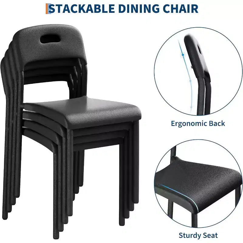 Outdoor Patio Dining Chairs Set of 2, Stackable Plastic Kitchen Chairs, Steel Legs Support, Waterproof & Stain-Resistant, Indoor and Outdoor