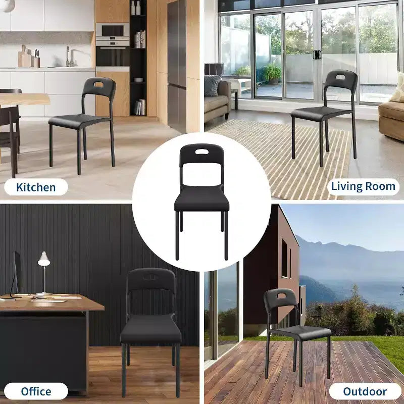 Outdoor Patio Dining Chairs Set of 2, Stackable Plastic Kitchen Chairs, Steel Legs Support, Waterproof & Stain-Resistant, Indoor and Outdoor