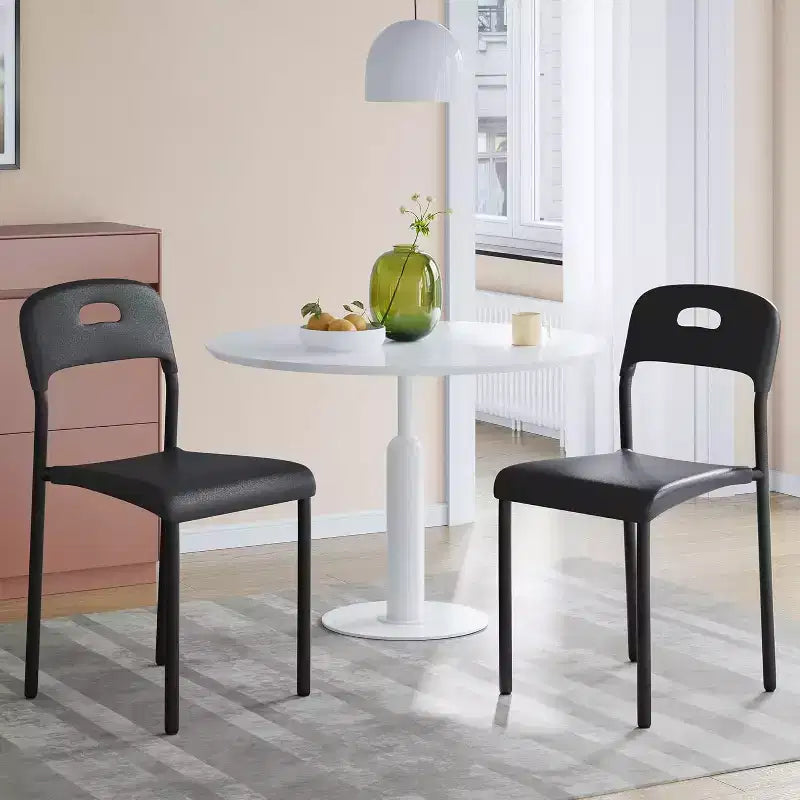 Outdoor Patio Dining Chairs Set of 2, Stackable Plastic Kitchen Chairs, Steel Legs Support, Waterproof & Stain-Resistant, Indoor and Outdoor