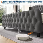 51 Tall Bed Frame with Deep Button Tufted Wingback Headboard and Footboard, Velvet Upholstered Platform Bed Frame, Easy Assemble