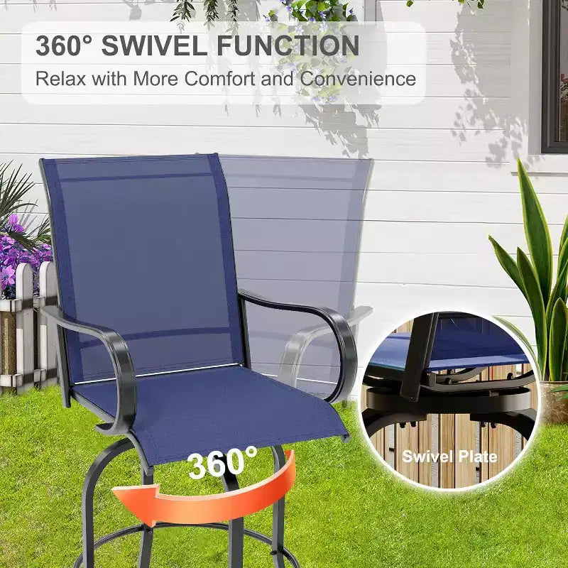 COZONY Patio Swivel Bar Set, Outdoor High Top Bar Table Swivel Chairs Glass Table All Weather Fabric for Patio