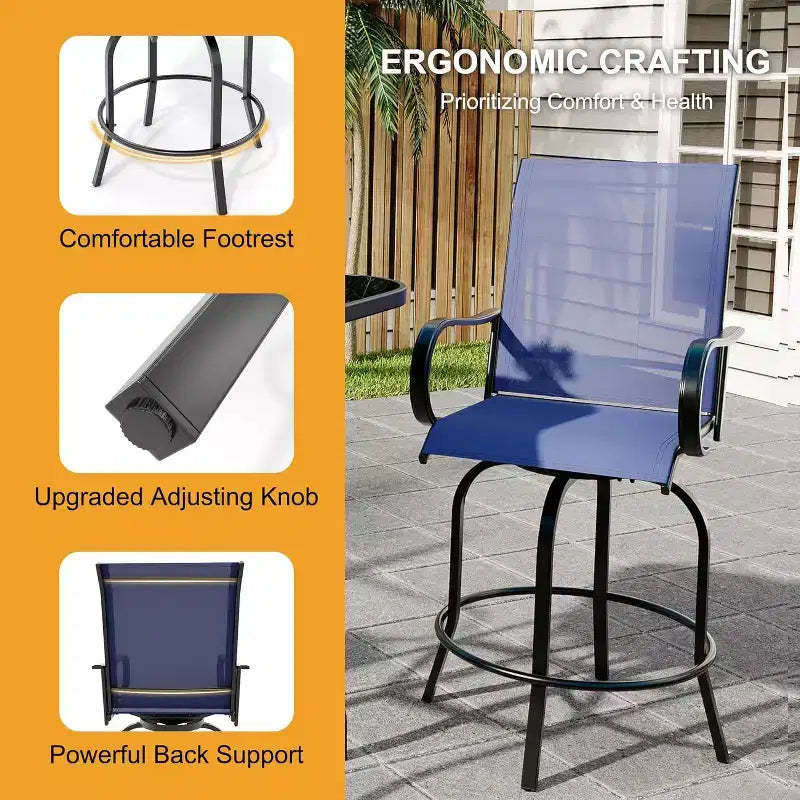 COZONY Patio Swivel Bar Set, Outdoor High Top Bar Table Swivel Chairs Glass Table All Weather Fabric for Patio