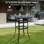 COZONY Patio Swivel Bar Set, Outdoor High Top Bar Table Swivel Chairs Glass Table All Weather Fabric for Patio