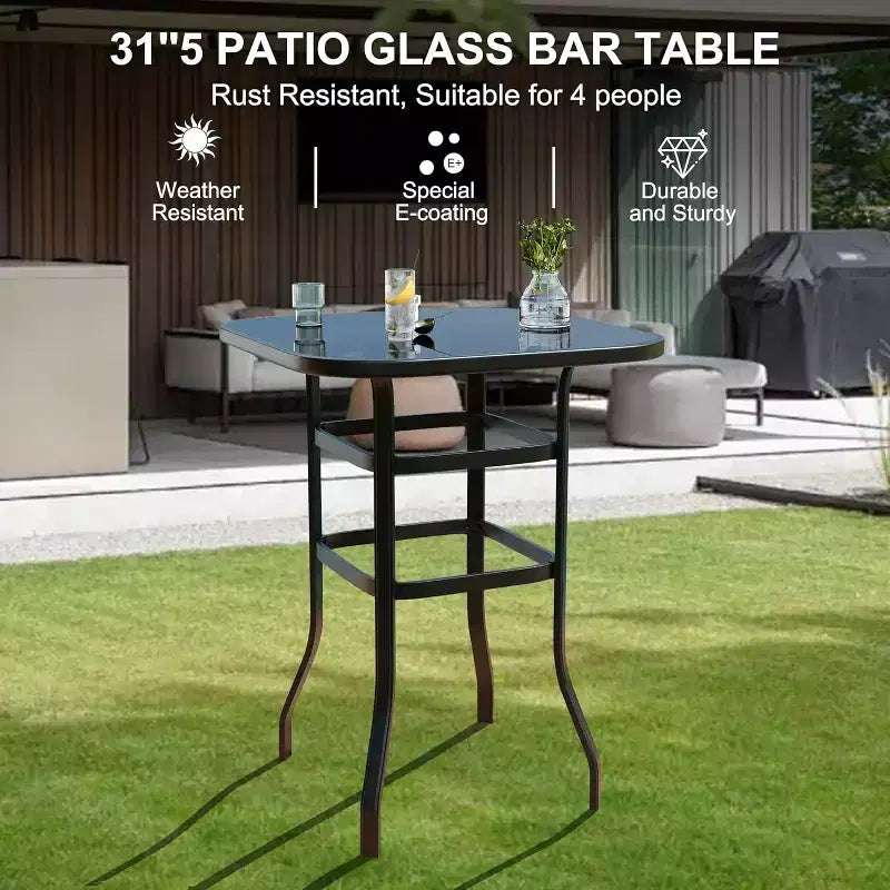 COZONY Patio Swivel Bar Set, Outdoor High Top Bar Table Swivel Chairs Glass Table All Weather Fabric for Patio