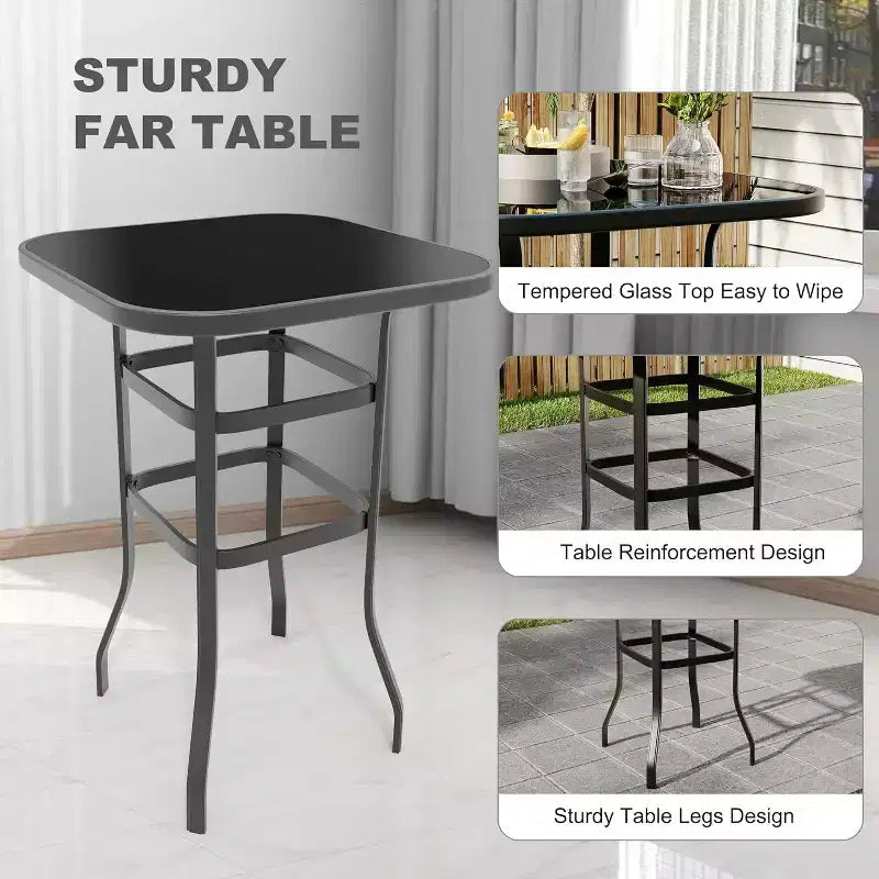 COZONY Patio Swivel Bar Set, Outdoor High Top Bar Table Swivel Chairs Glass Table All Weather Fabric for Patio
