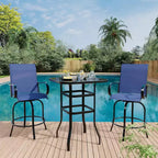 COZONY Patio Swivel Bar Set, Outdoor High Top Bar Table Swivel Chairs Glass Table All Weather Fabric for Patio