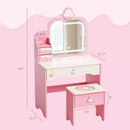 JOYMOR Kids Vanity Table and Chair Set with Lights ,Girls Makeup Vanity with 3 Drawers, LED Mirror & Sweet Treats Design