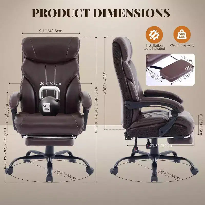 Chaise de bureau ergonomique, chaise de gaming en PU, hauteur réglable, inclinaison de 90 à 135 degrés, dossier, roulettes pivotantes à 360 degrés, capacité de 158 kg pour le bureau