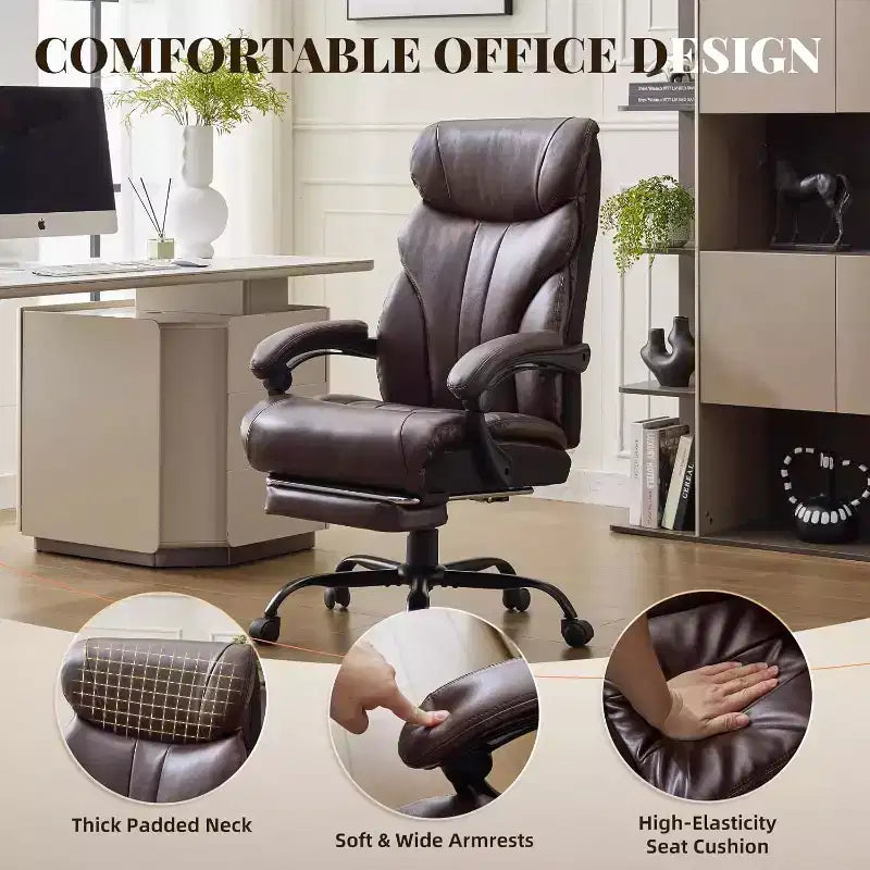 Chaise de bureau ergonomique, chaise de gaming en PU, hauteur réglable, inclinaison de 90 à 135 degrés, dossier, roulettes pivotantes à 360 degrés, capacité de 158 kg pour le bureau