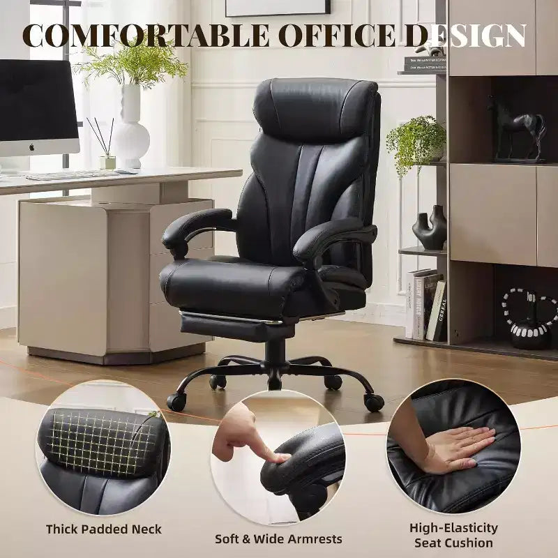 Chaise de bureau ergonomique, chaise de gaming en PU, hauteur réglable, inclinaison de 90 à 135 degrés, dossier, roulettes pivotantes à 360 degrés, capacité de 158 kg pour le bureau