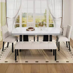 MAYEERTY 6-Piece Modern Dining Set, 63 Faux Marble Table, 4 Chairs & Bench