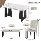 MAYEERTY 6-Piece Modern Dining Set, 63 Faux Marble Table, 4 Chairs & Bench