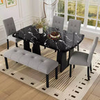 MAYEERTY 6-Piece Modern Dining Set, 63 Faux Marble Table, 4 Chairs & Bench