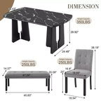 MAYEERTY 6-Piece Modern Dining Set, 63 Faux Marble Table, 4 Chairs & Bench