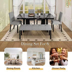 MAYEERTY 6-Piece Modern Dining Set, 63 Faux Marble Table, 4 Chairs & Bench