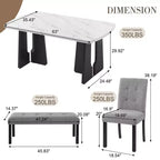 MAYEERTY 6-Piece Modern Dining Set, 63 Faux Marble Table, 4 Chairs & Bench