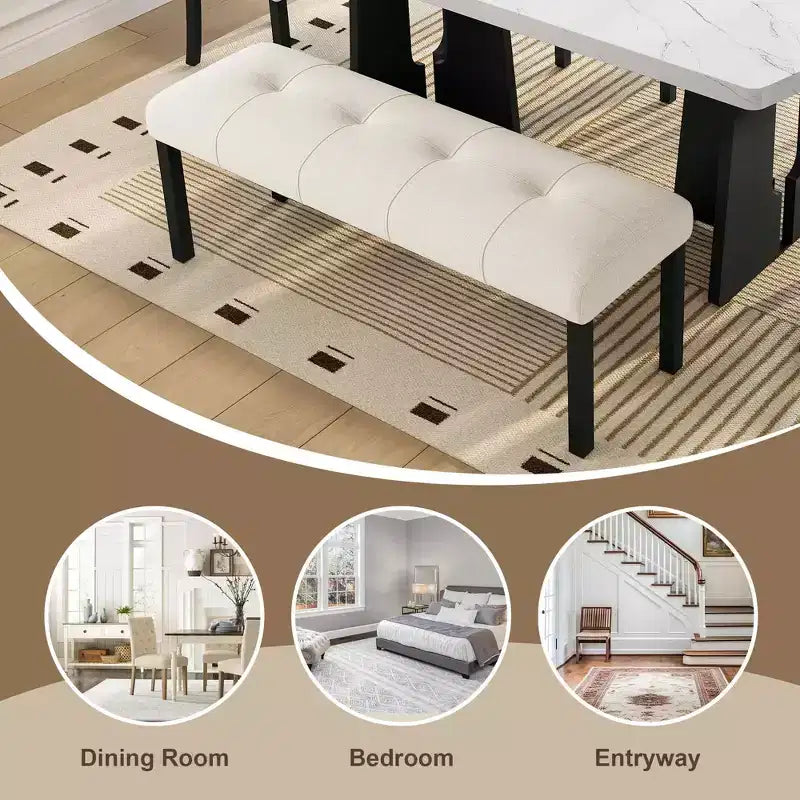 MAYEERTY 6-Piece Modern Dining Set, 63 Faux Marble Table, 4 Chairs & Bench