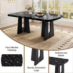MAYEERTY 6-Piece Modern Dining Set, 63 Faux Marble Table, 4 Chairs & Bench