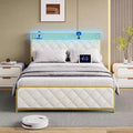 King Size Bed Frame with Charging Station,Upholstered Headboard and Footboard,Platform Bed Frame King with Storage Headboard,Metal Slat Support,Beige
