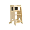 Wooden Kids Kitchen Step Stool with Blackboard & Safety Rails | Adjustable Montessori Learning Helper for Toddlers, Bathroom & Kitchen Use, Natural