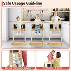 Tabouret de cuisine en bois pour enfants avec tableau noir et barrières de sécurité | Aide à l'apprentissage Montessori réglable pour tout-petits, utilisation salle de bain et cuisine, naturel