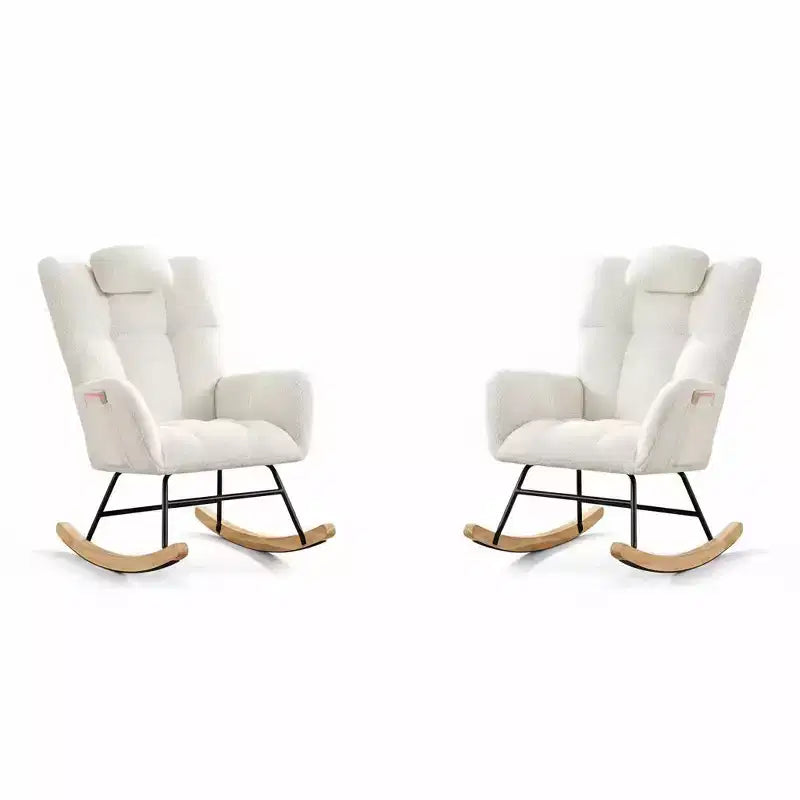 Set of 2 Upholstered Nursery Rocking Chairs, Padded Seat with High Backrest, Modern Accent Recliner for Living Room, Bedroom, Cozy Reading