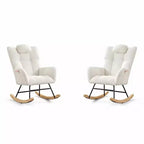 Set of 2 Upholstered Nursery Rocking Chairs, Padded Seat with High Backrest, Modern Accent Recliner for Living Room, Bedroom, Cozy Reading