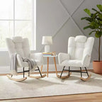Set of 2 Upholstered Nursery Rocking Chairs, Padded Seat with High Backrest, Modern Accent Recliner for Living Room, Bedroom, Cozy Reading