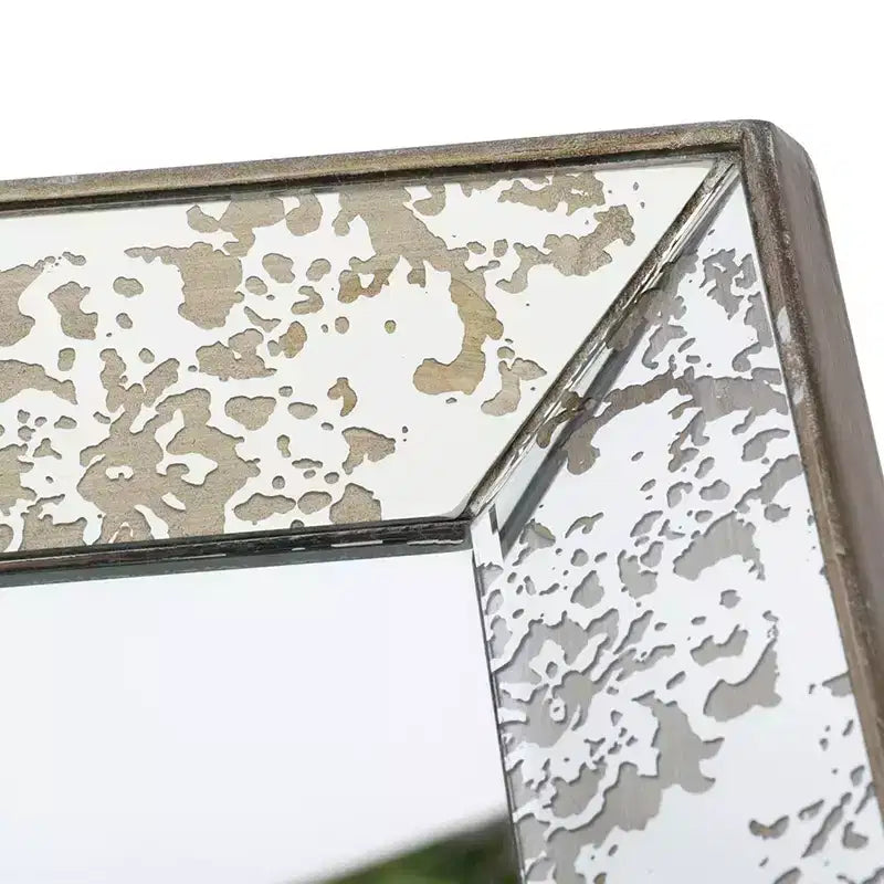 24 x 24 Inch Antique Silver Square Wall Mirror with Floral Accents