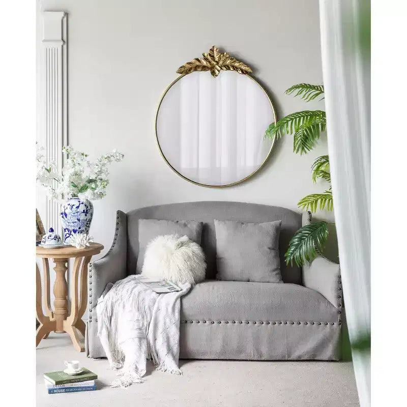 36 x 41 Inch Large Round Wall Mirror with Gold Metal Frame