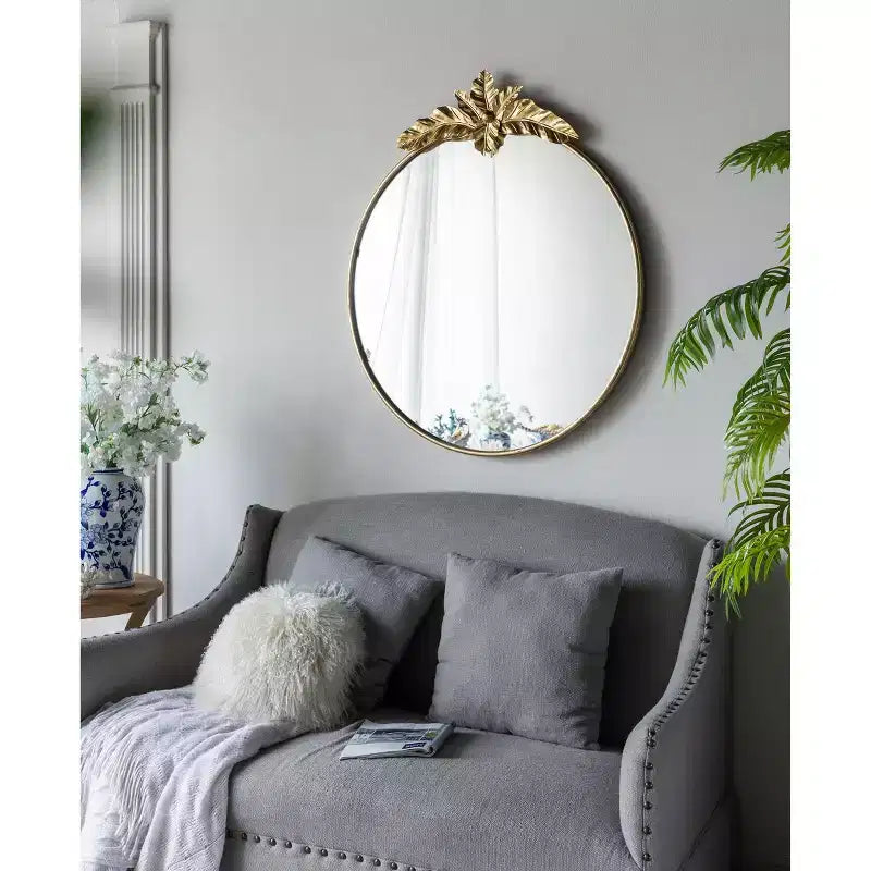 36 x 41 Inch Large Round Wall Mirror with Gold Metal Frame