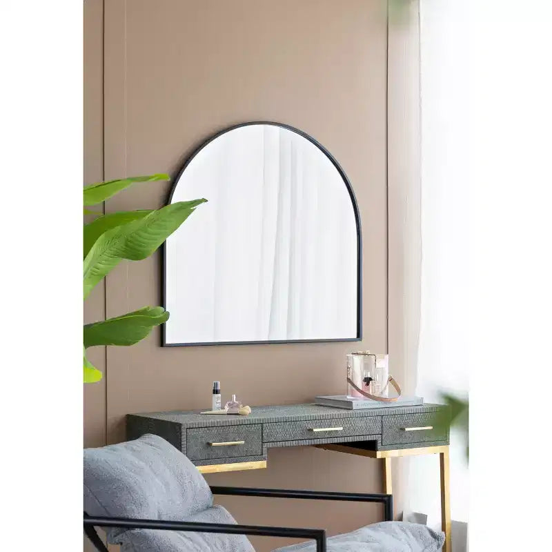 33 x 31 Inch Arched Decorative Wall Mirror with Iron Metal Frame