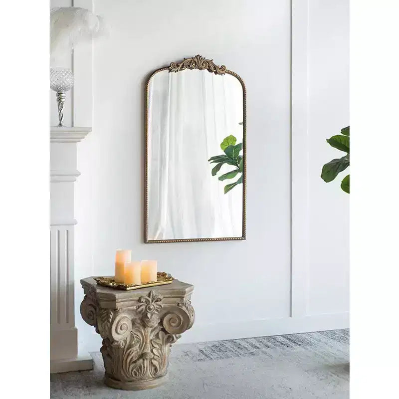 24 x 42 Inch Gold Arched Wall Mirror with Baroque Inspired Design