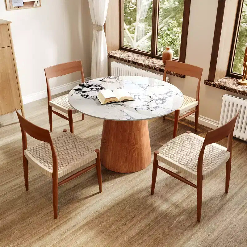 Table à manger ronde sur pied en bois d'hévéa style campagne française GDFStudio Joana