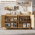 59 Rattan Sideboard Buffet Cabinet - Large Storage Cabinet with 4 Doors, Console Table Accent Coffee Bar Cabinet for Living Room, Kitchen,Dining Room