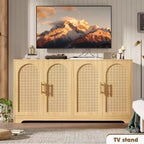 59 Rattan Sideboard Buffet Cabinet - Large Storage Cabinet with 4 Doors, Console Table Accent Coffee Bar Cabinet for Living Room, Kitchen,Dining Room