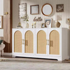 59 Rattan Sideboard Buffet Cabinet - Large Storage Cabinet with 4 Doors, Console Table Accent Coffee Bar Cabinet for Living Room, Kitchen,Dining Room