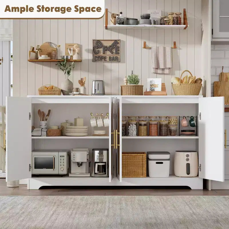 59 Rattan Sideboard Buffet Cabinet - Large Storage Cabinet with 4 Doors, Console Table Accent Coffee Bar Cabinet for Living Room, Kitchen,Dining Room