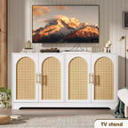 59 Rattan Sideboard Buffet Cabinet - Large Storage Cabinet with 4 Doors, Console Table Accent Coffee Bar Cabinet for Living Room, Kitchen,Dining Room