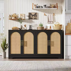 59 Rattan Sideboard Buffet Cabinet - Large Storage Cabinet with 4 Doors, Console Table Accent Coffee Bar Cabinet for Living Room, Kitchen,Dining Room
