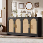 59 Rattan Sideboard Buffet Cabinet - Large Storage Cabinet with 4 Doors, Console Table Accent Coffee Bar Cabinet for Living Room, Kitchen,Dining Room