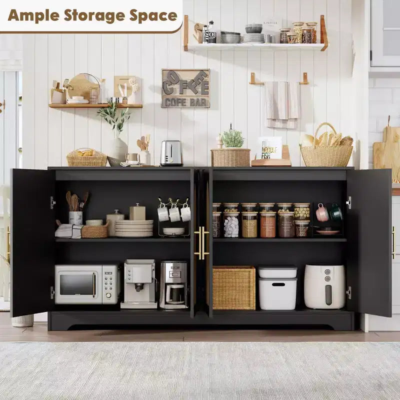 59 Rattan Sideboard Buffet Cabinet - Large Storage Cabinet with 4 Doors, Console Table Accent Coffee Bar Cabinet for Living Room, Kitchen,Dining Room
