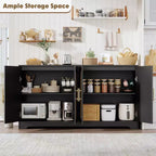 59 Rattan Sideboard Buffet Cabinet - Large Storage Cabinet with 4 Doors, Console Table Accent Coffee Bar Cabinet for Living Room, Kitchen,Dining Room