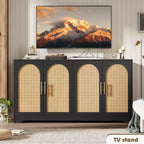 59 Rattan Sideboard Buffet Cabinet - Large Storage Cabinet with 4 Doors, Console Table Accent Coffee Bar Cabinet for Living Room, Kitchen,Dining Room