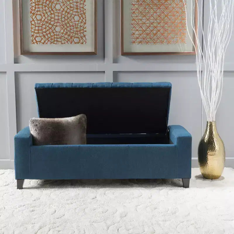 TUYOHW Modern Storage Ottoman with Tufted Top Decoration, End of Bed Bench Entryway Bench with Ample Capacity for Bedroom, Living Room, Navy Blue